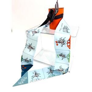 Hermes Parade Blue Green Multicolor Twilly‎ Scarf with box horse flag